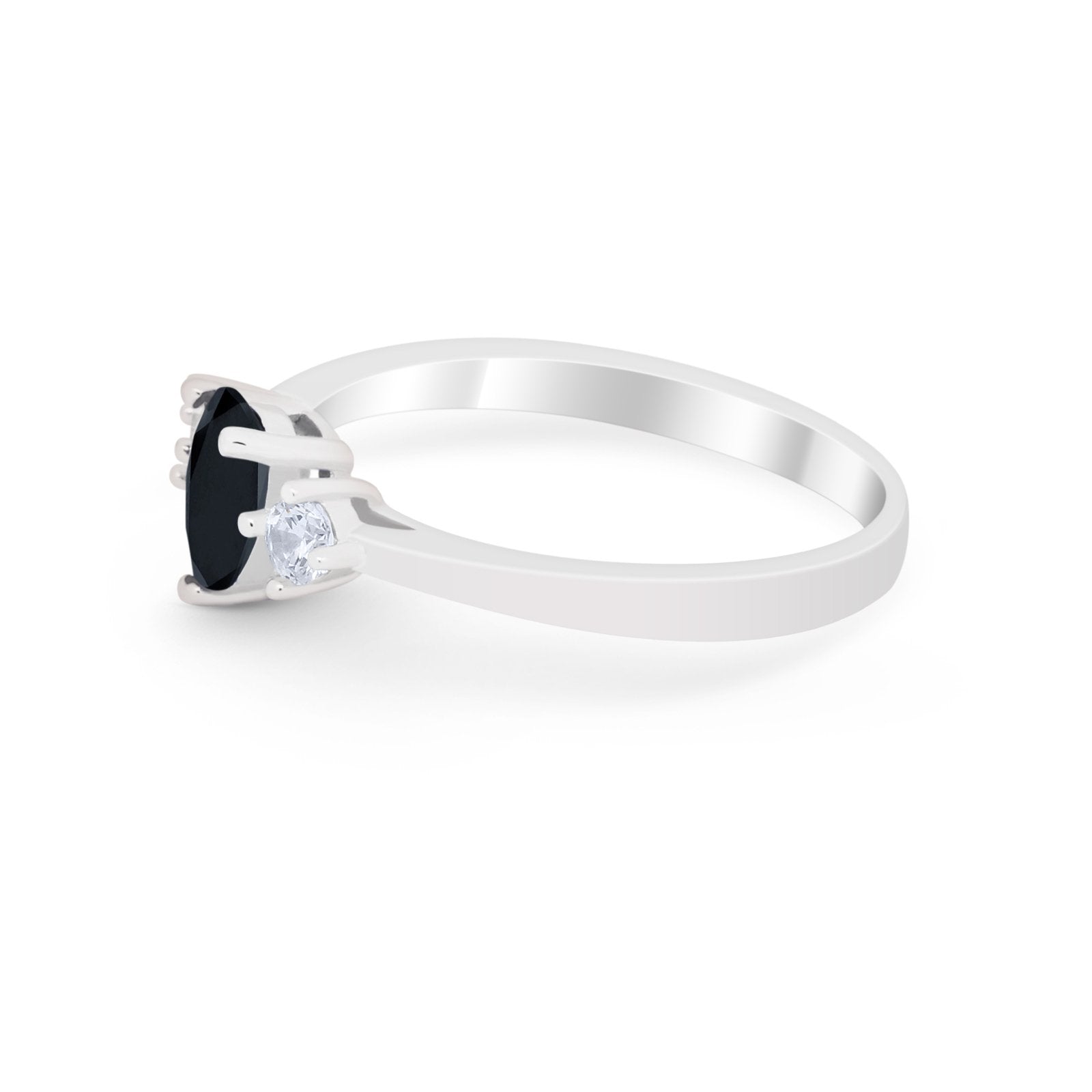 Three Stone Wedding Ring Pear Round Simulated Cubic Zirconia 925 Sterling Silver
