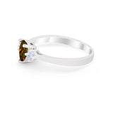 Three Stone Wedding Ring Pear Round Simulated Cubic Zirconia 925 Sterling Silver