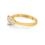 Three Stone Wedding Ring Pear Round Simulated Cubic Zirconia 925 Sterling Silver