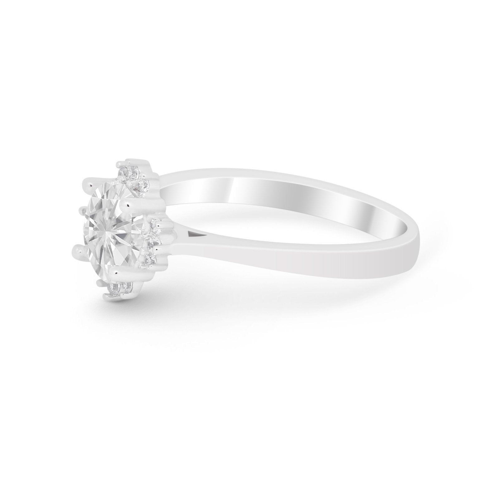 Halo Floral Art Deco Wedding Engagement Ring Round CZ 925 Sterling Silver
