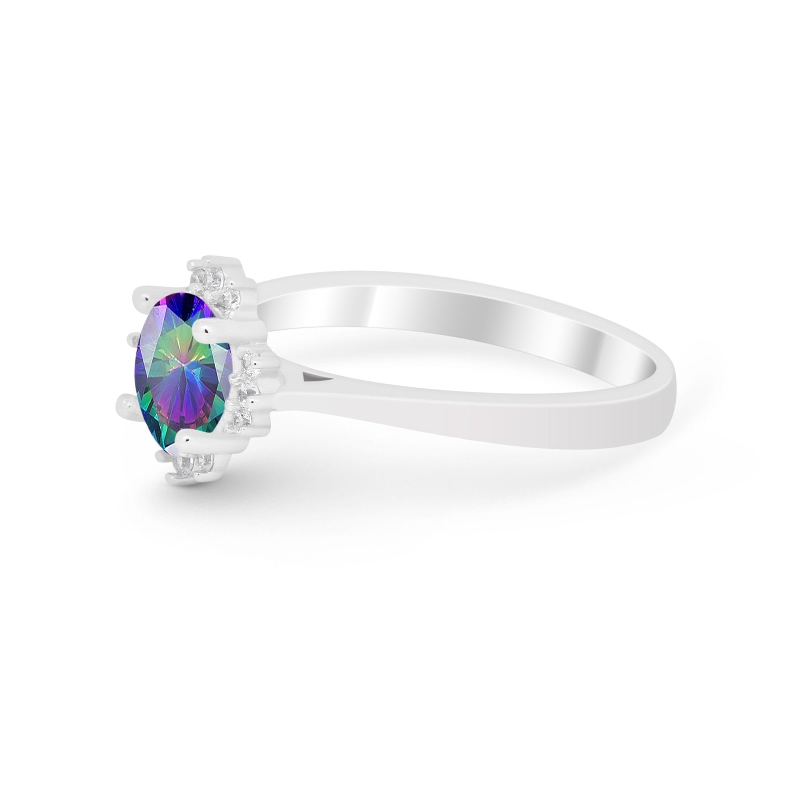 Halo Floral Art Deco Wedding Engagement Ring Round CZ 925 Sterling Silver