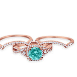 Halo Wedding Trio Piece Ring Simulated Cubic Zirconia 925 Sterling Silver