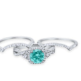 Halo Wedding Trio Piece Ring Simulated Cubic Zirconia 925 Sterling Silver