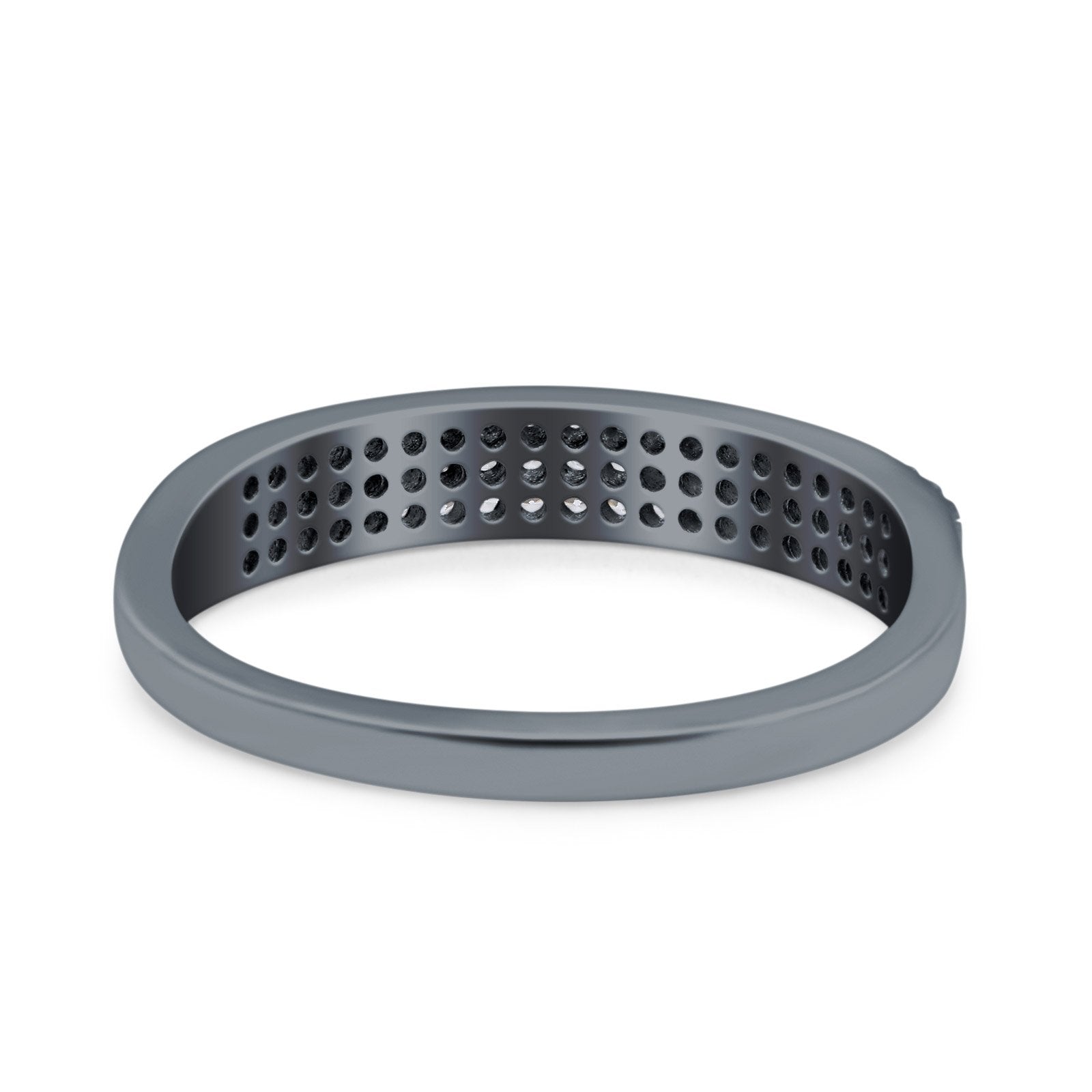 Half Eternity Ring Wedding Band Round Pave Simulated Cubic Zirconia 925 Sterling Silver (4mm)