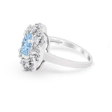 Art Deco Wedding Ring Halo Round Simulated Cubic Zirconia 925 Sterling Silver