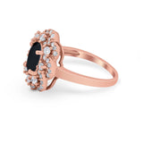 Art Deco Wedding Ring Halo Round Simulated Cubic Zirconia 925 Sterling Silver