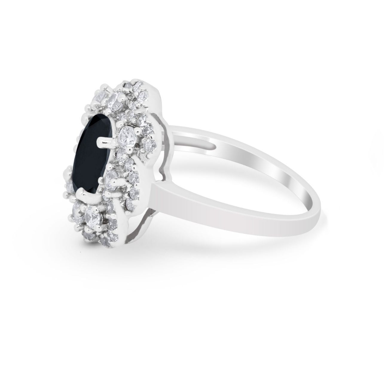 Art Deco Wedding Ring Halo Round Simulated Cubic Zirconia 925 Sterling Silver