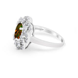 Art Deco Wedding Ring Halo Round Simulated Cubic Zirconia 925 Sterling Silver