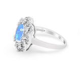 Art Deco Wedding Ring Halo Round Simulated Cubic Zirconia 925 Sterling Silver