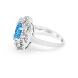 Art Deco Wedding Ring Halo Round Simulated Cubic Zirconia 925 Sterling Silver