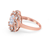 Art Deco Wedding Ring Halo Round Simulated Cubic Zirconia 925 Sterling Silver