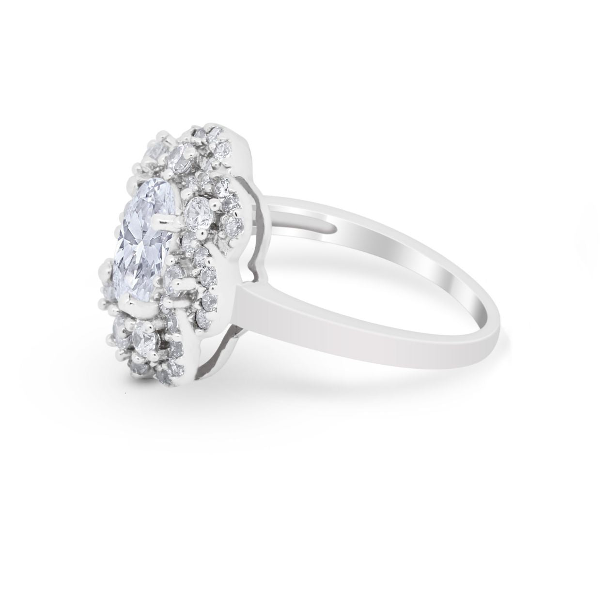 Art Deco Wedding Ring Halo Round Simulated Cubic Zirconia 925 Sterling Silver