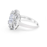 Art Deco Wedding Ring Halo Round Simulated Cubic Zirconia 925 Sterling Silver