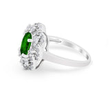 Art Deco Wedding Ring Halo Round Simulated Cubic Zirconia 925 Sterling Silver