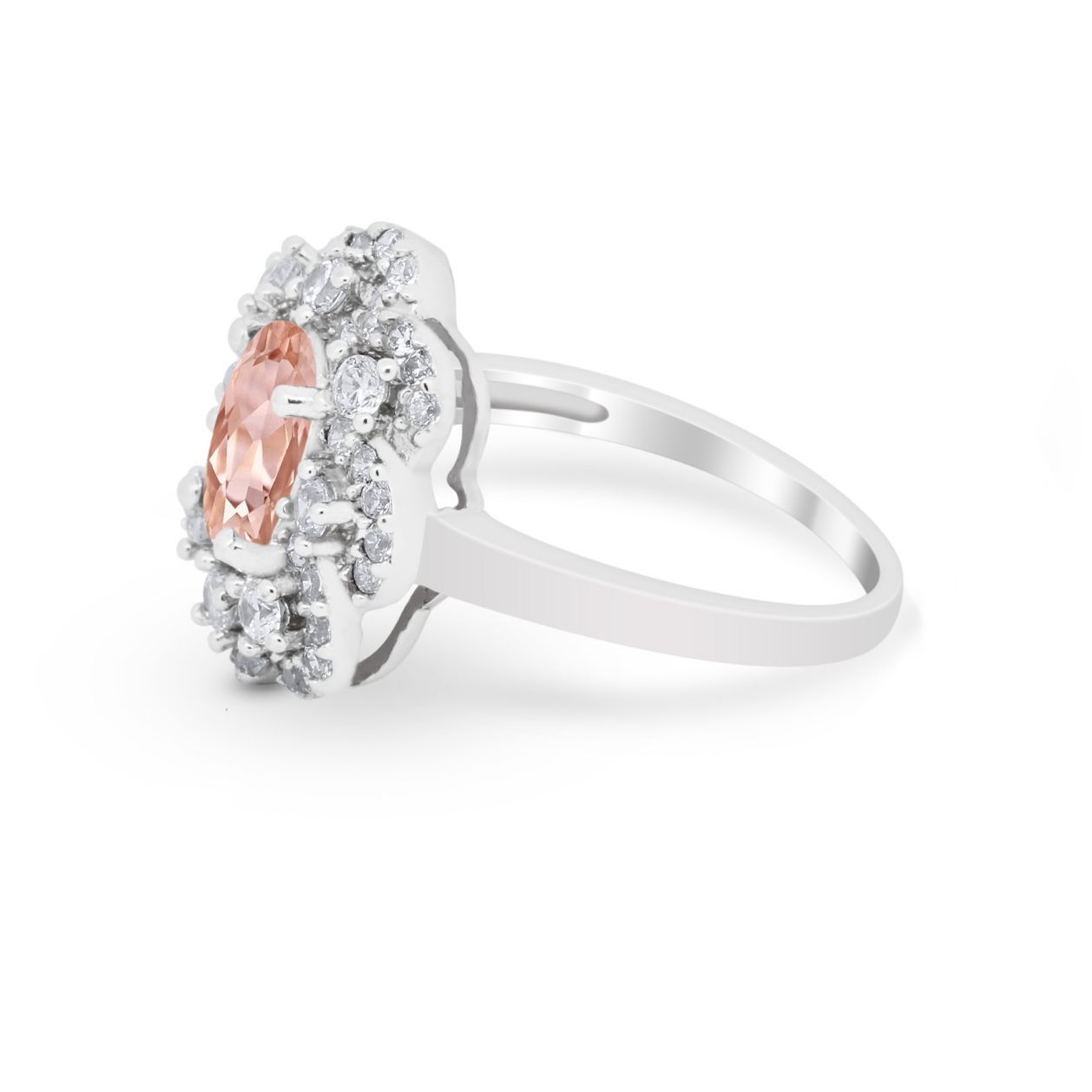 Art Deco Wedding Ring Halo Round Simulated Cubic Zirconia 925 Sterling Silver