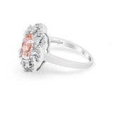 Art Deco Wedding Ring Halo Round Simulated Cubic Zirconia 925 Sterling Silver