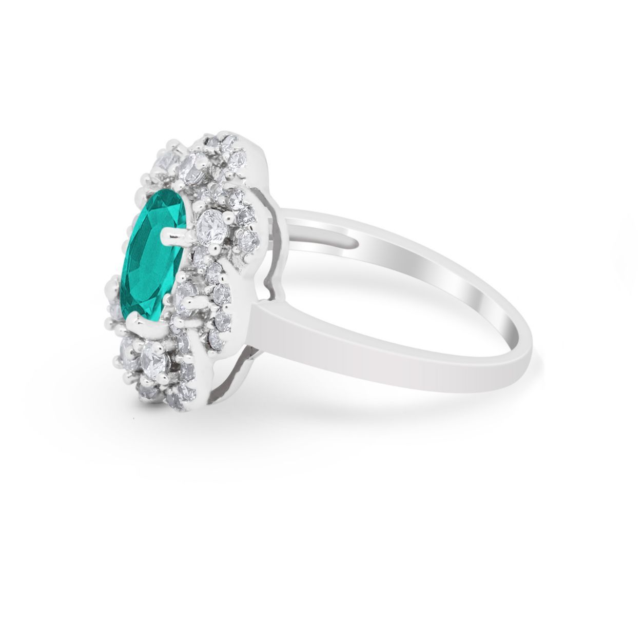 Art Deco Wedding Ring Halo Round Simulated Cubic Zirconia 925 Sterling Silver