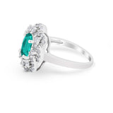 Art Deco Wedding Ring Halo Round Simulated Cubic Zirconia 925 Sterling Silver