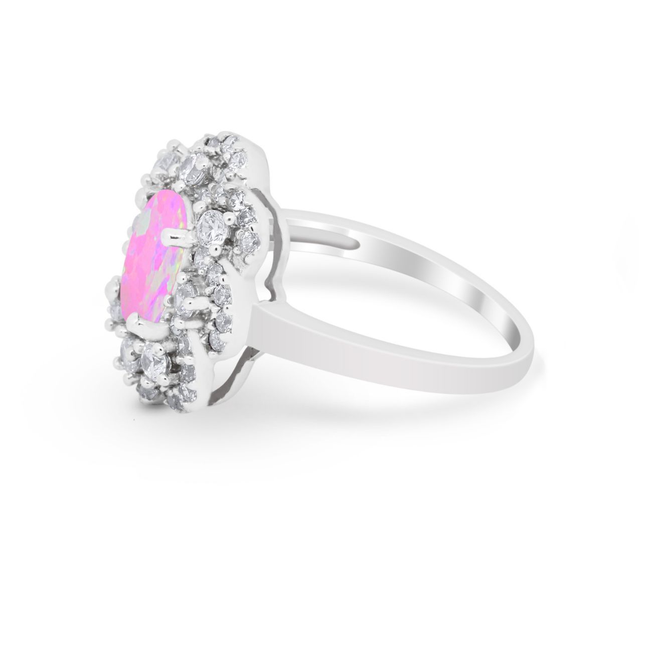 Art Deco Wedding Ring Halo Round Simulated Cubic Zirconia 925 Sterling Silver