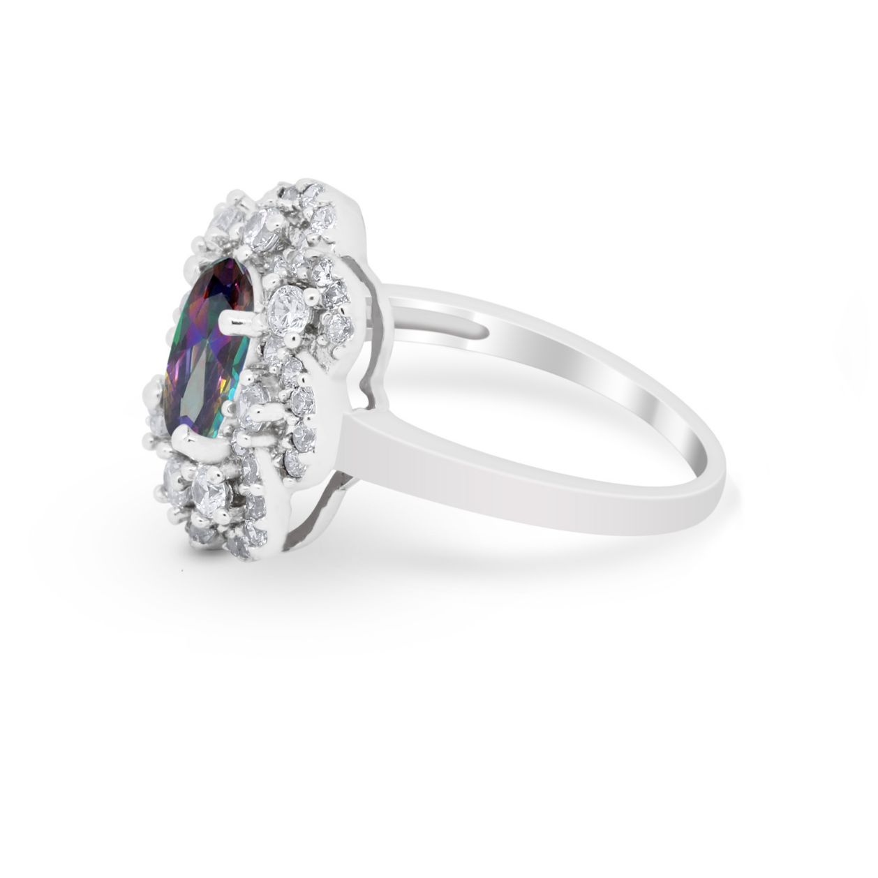 Art Deco Wedding Ring Halo Round Simulated Cubic Zirconia 925 Sterling Silver