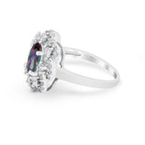 Art Deco Wedding Ring Halo Round Simulated Cubic Zirconia 925 Sterling Silver