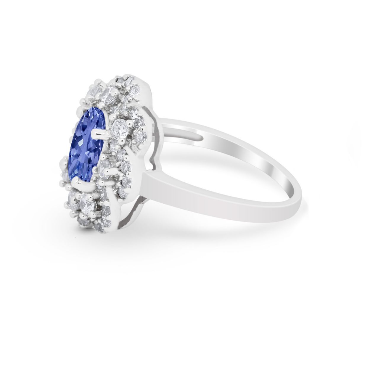 Art Deco Wedding Ring Halo Round Simulated Cubic Zirconia 925 Sterling Silver