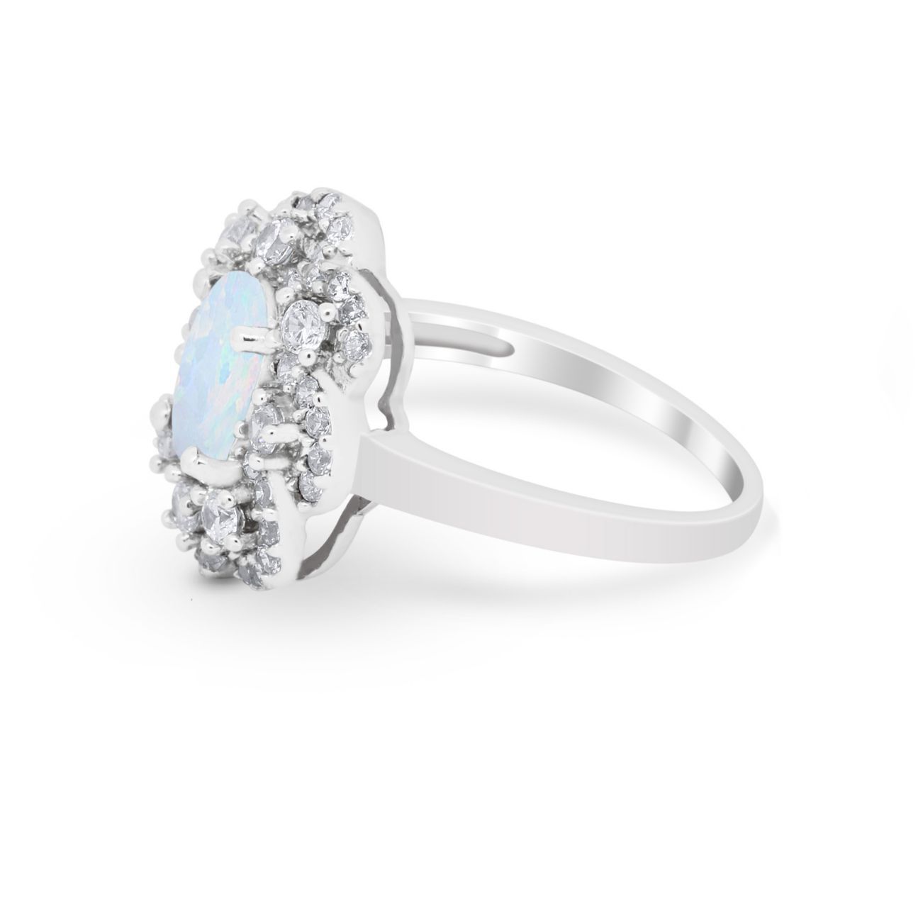Art Deco Wedding Ring Halo Round Simulated Cubic Zirconia 925 Sterling Silver