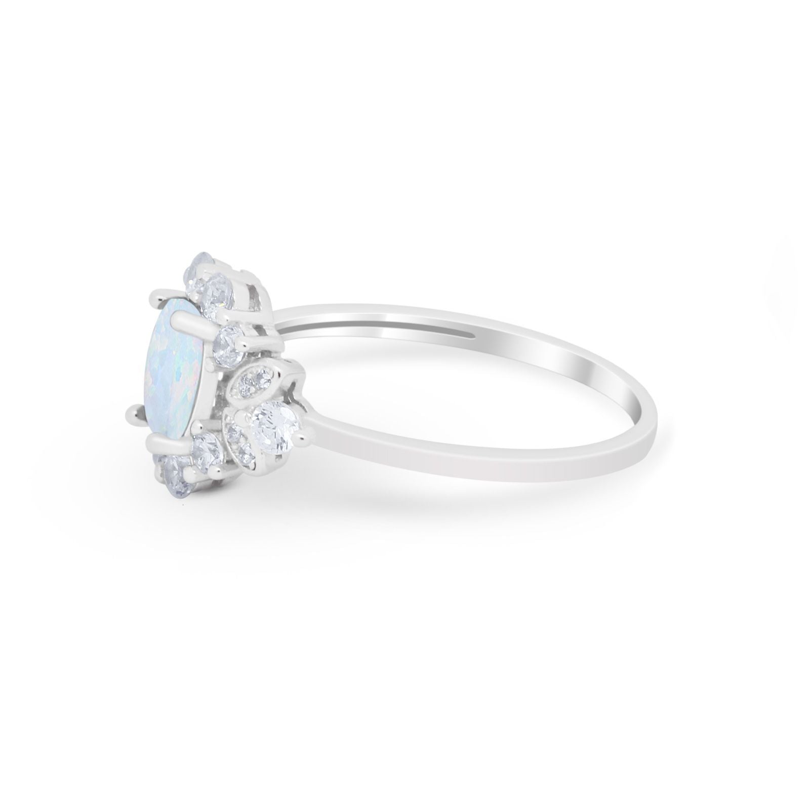 Oval Wedding Ring Vintage Round Simulated Cubic Zirconia 925 Sterling Silver