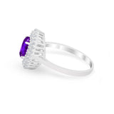 Art Deco Wedding Ring Oval Round Simulated Cubic Zirconia 925 Sterling Silver
