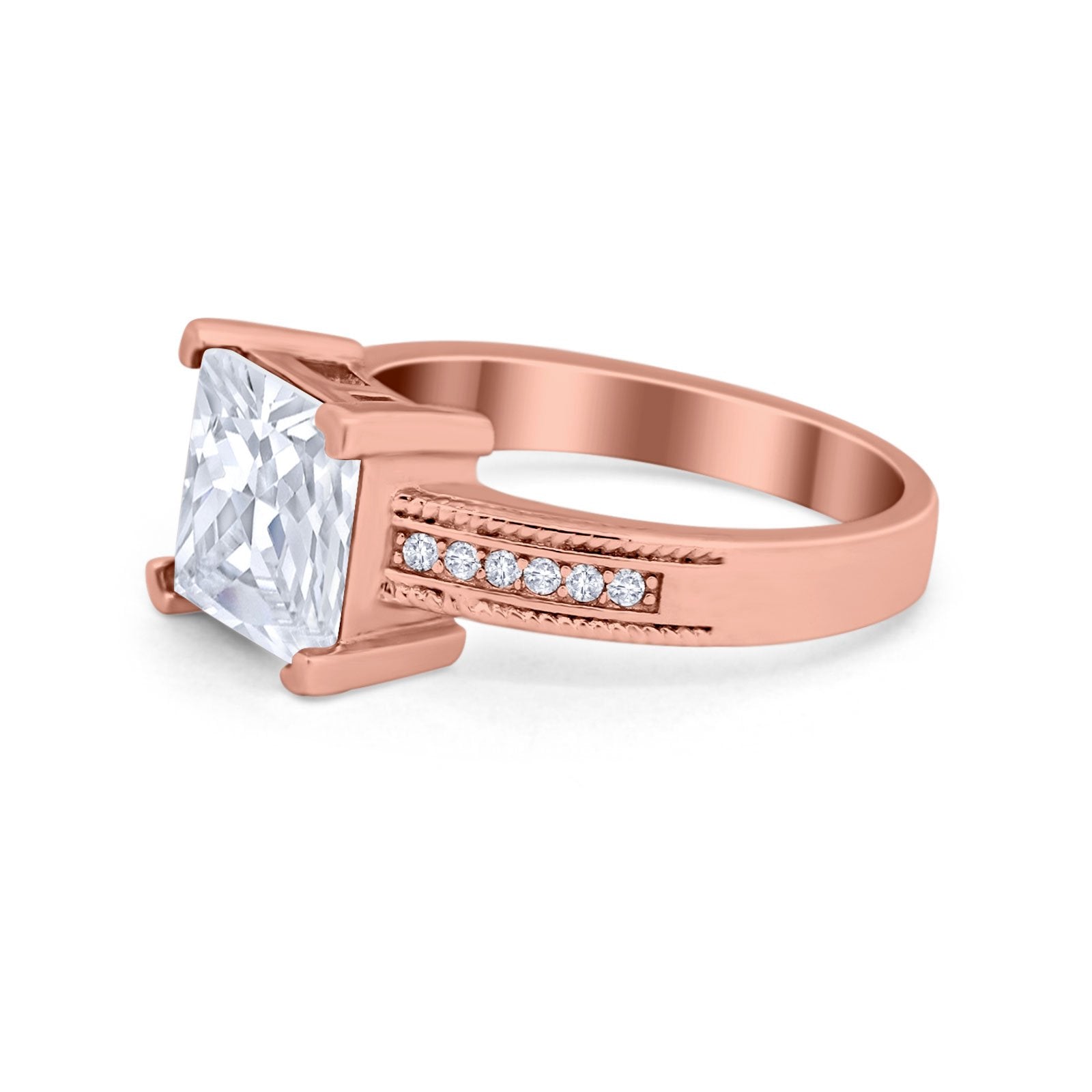 Cushion Cut Wedding Ring Simulated Cubic Zirconia Accent 925 Sterling Silver