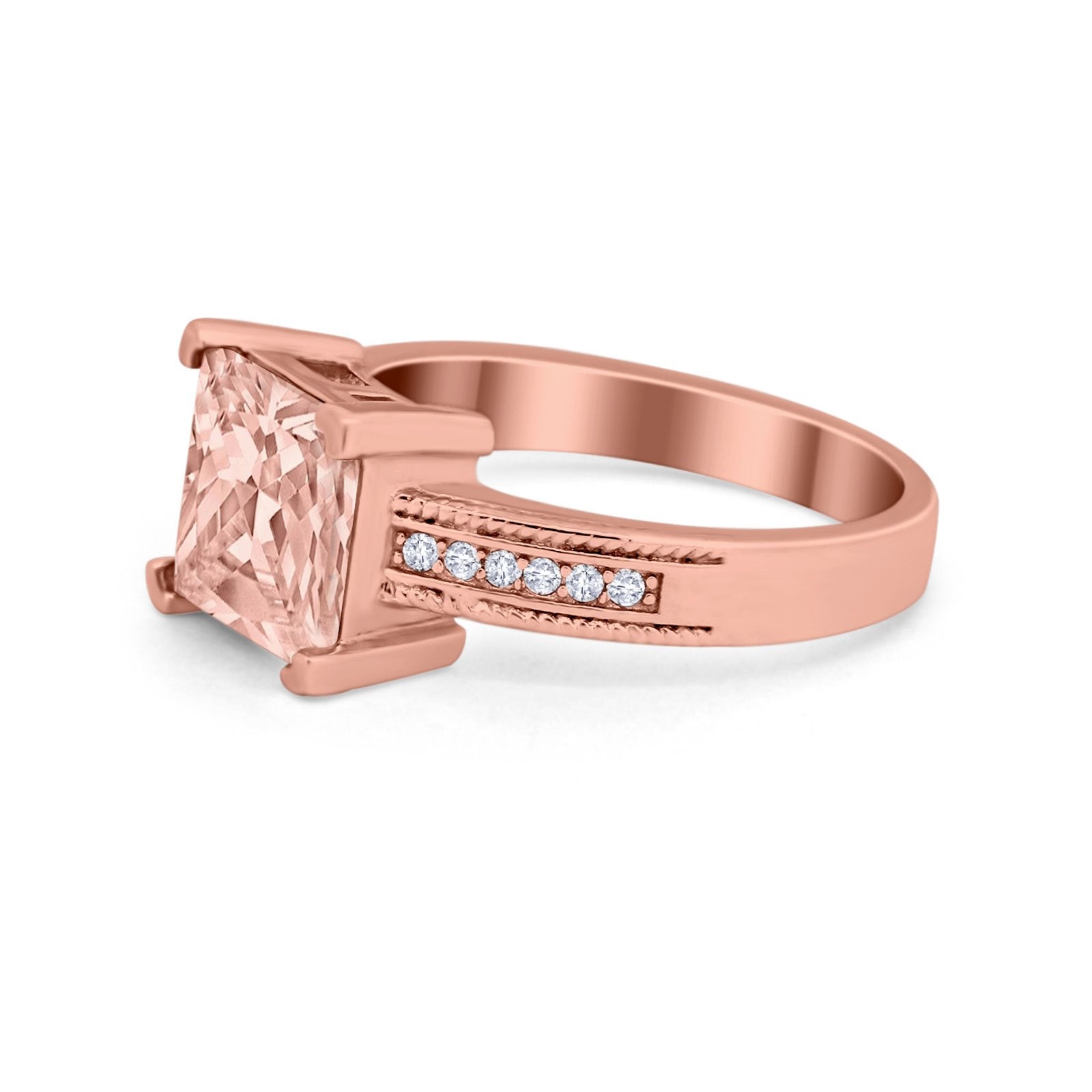 Cushion Cut Wedding Ring Simulated Cubic Zirconia Accent 925 Sterling Silver