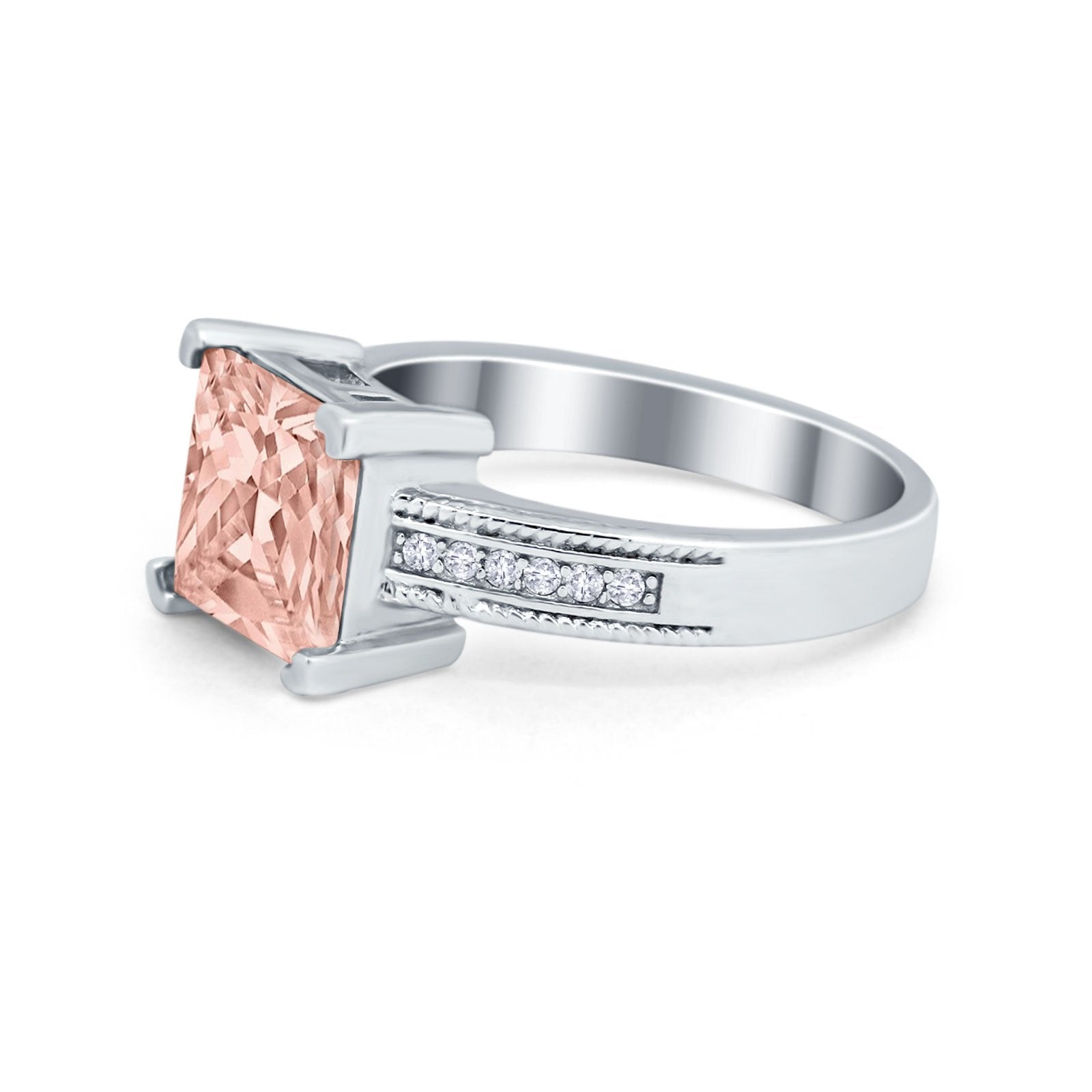 Cushion Cut Wedding Ring Simulated Cubic Zirconia Accent 925 Sterling Silver