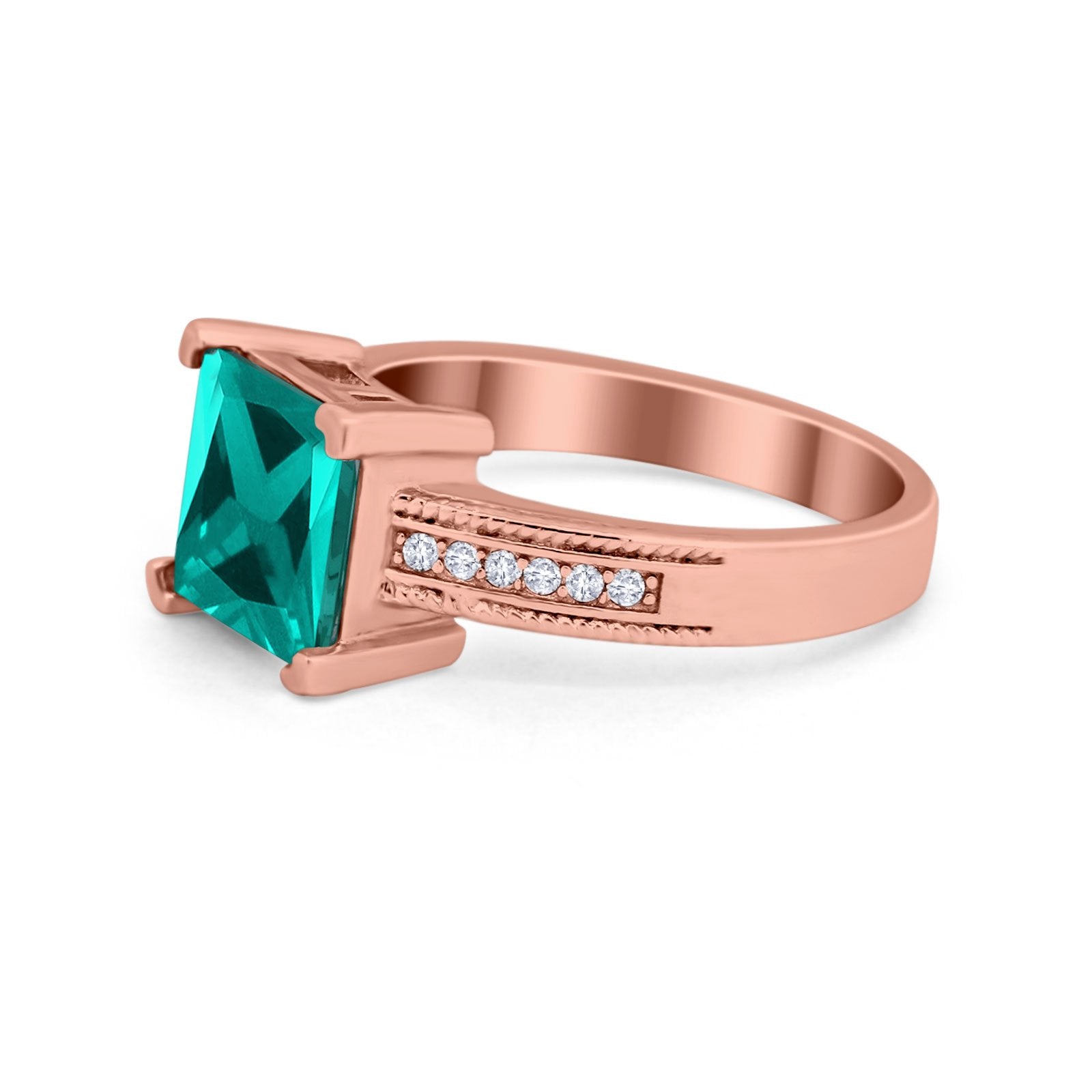 Cushion Cut Wedding Ring Simulated Cubic Zirconia Accent 925 Sterling Silver