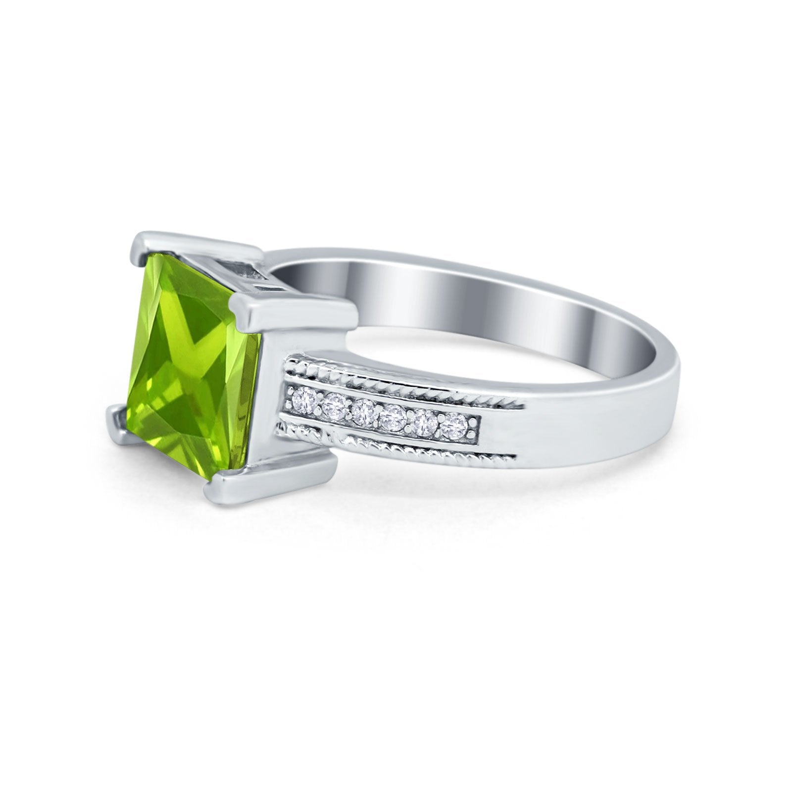 Cushion Cut Wedding Ring Simulated Cubic Zirconia Accent 925 Sterling Silver