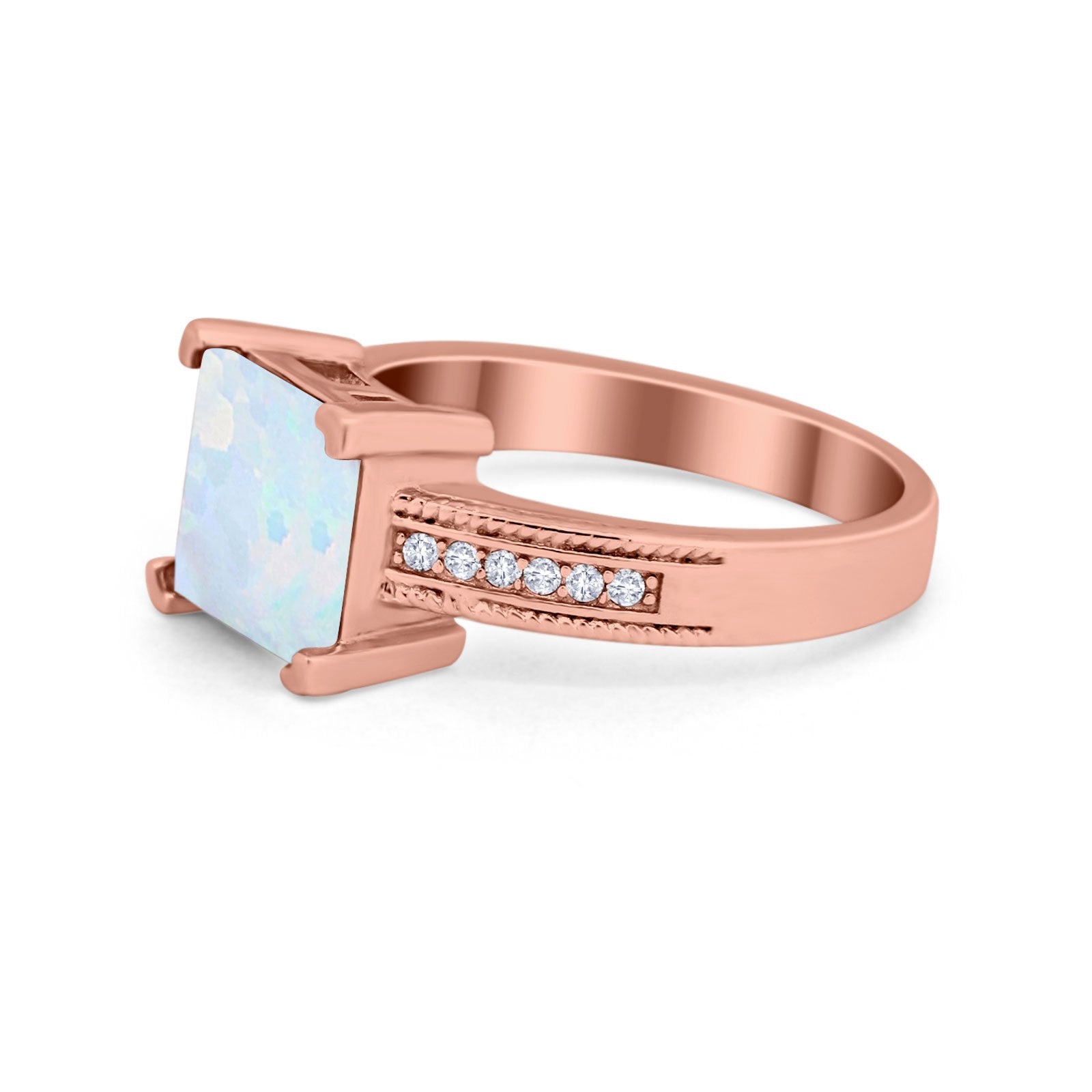 Cushion Cut Wedding Ring Simulated Cubic Zirconia Accent 925 Sterling Silver