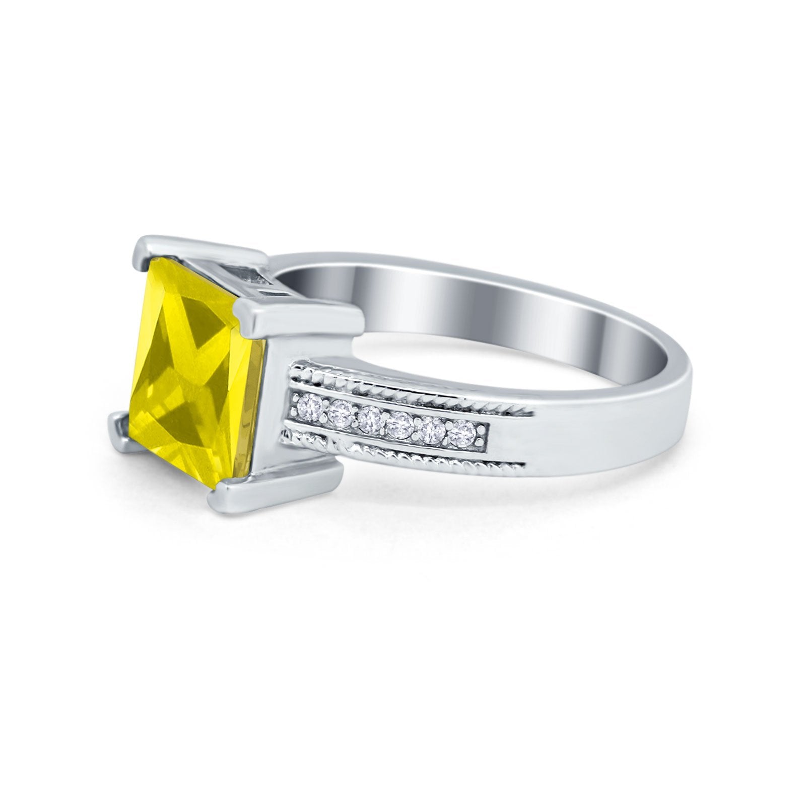 Cushion Cut Wedding Ring Simulated Cubic Zirconia Accent 925 Sterling Silver