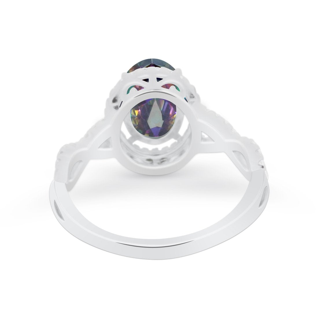 Art Deco Twisted Shank Wedding Ring Oval Round Cubic Zirconia 925 Sterling Silver