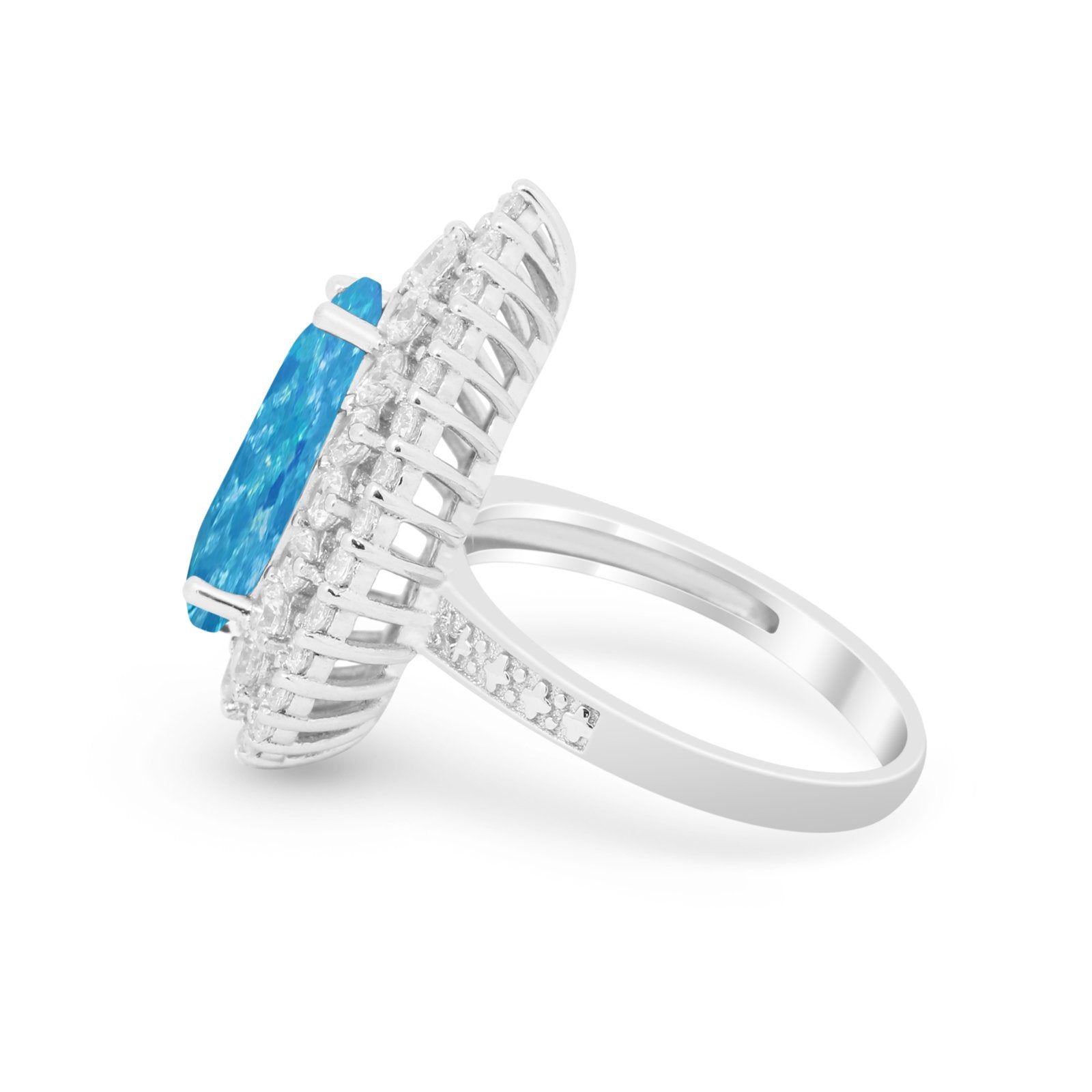 Teardrop Cocktail Ring Pear Round Cubic Zirconia 925 Sterling Silver