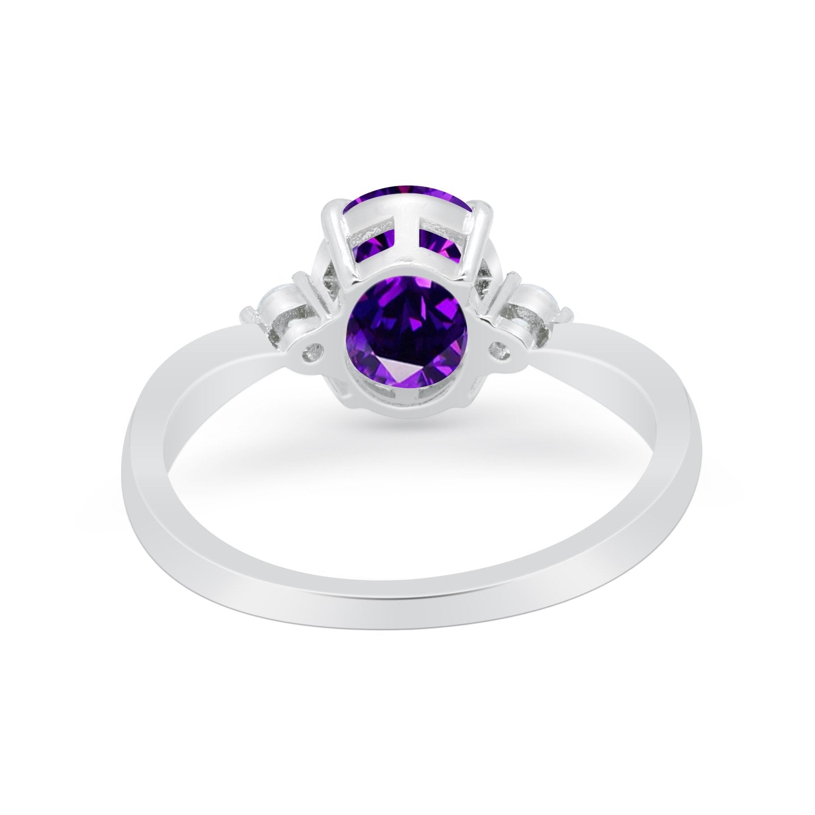 Three Stone Wedding Ring Round Simulated Cubic Zirconia 925 Sterling Silver