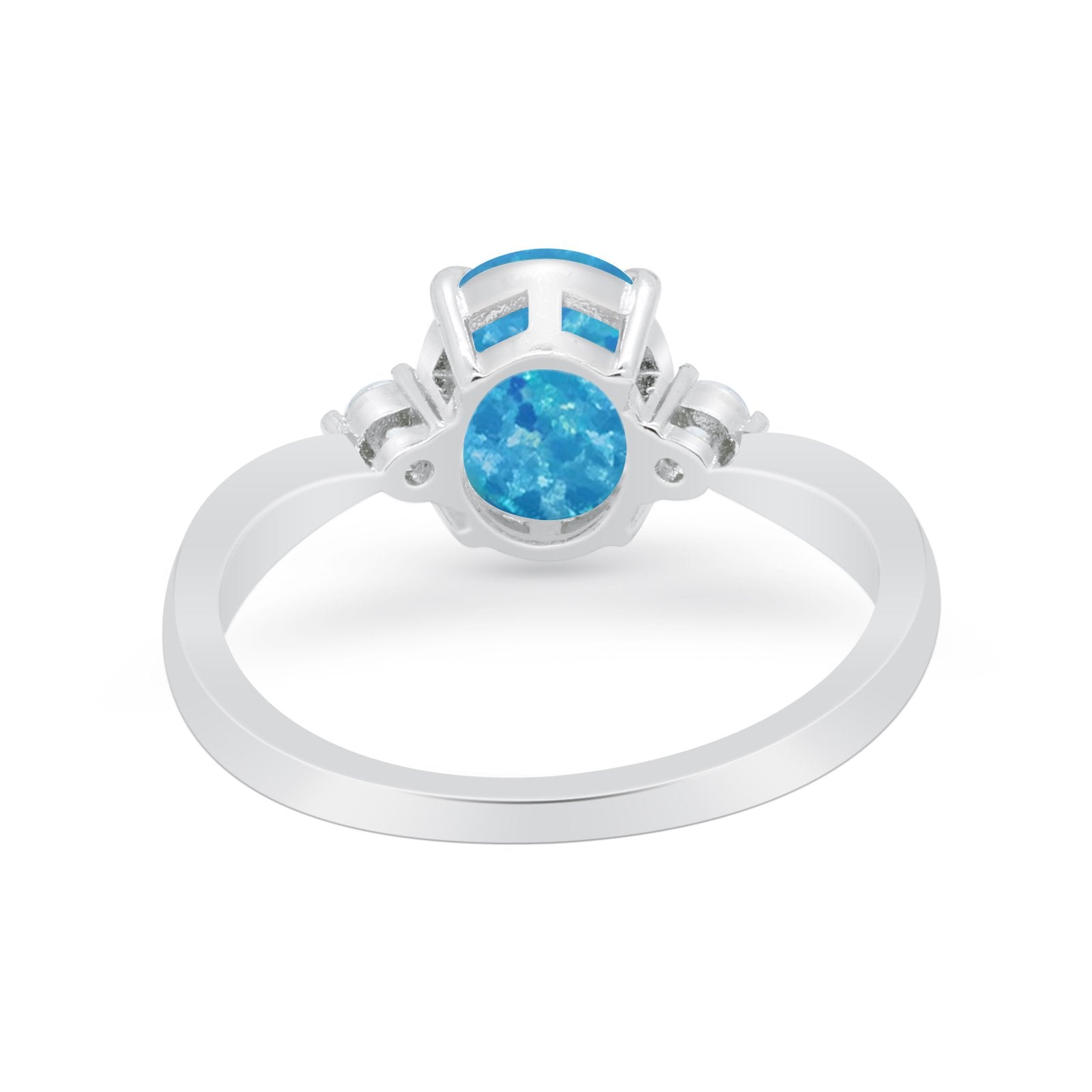 Three Stone Wedding Ring Round Simulated Cubic Zirconia 925 Sterling Silver