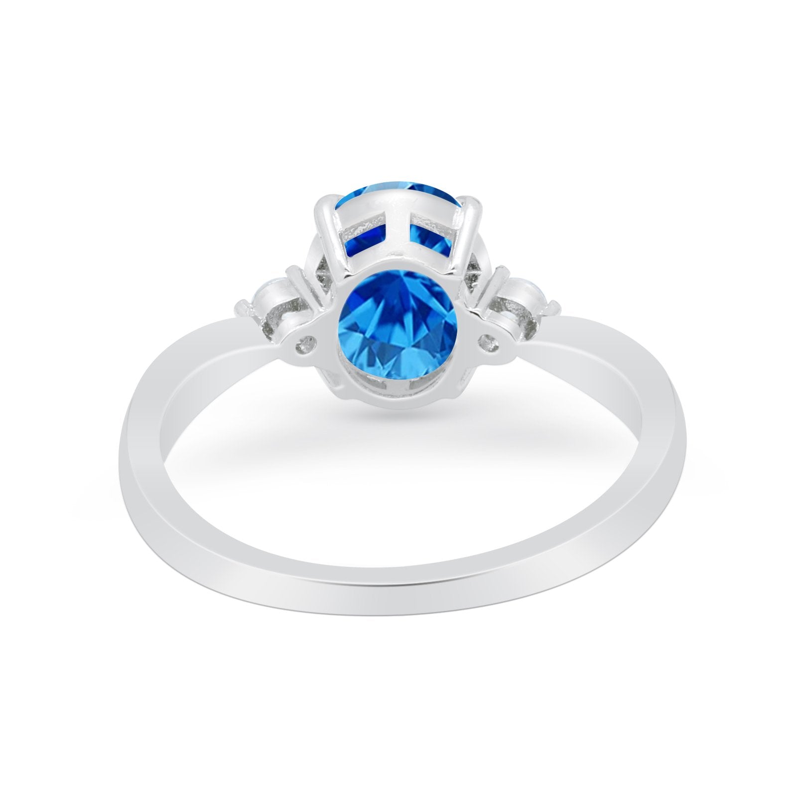 Three Stone Wedding Ring Round Simulated Cubic Zirconia 925 Sterling Silver