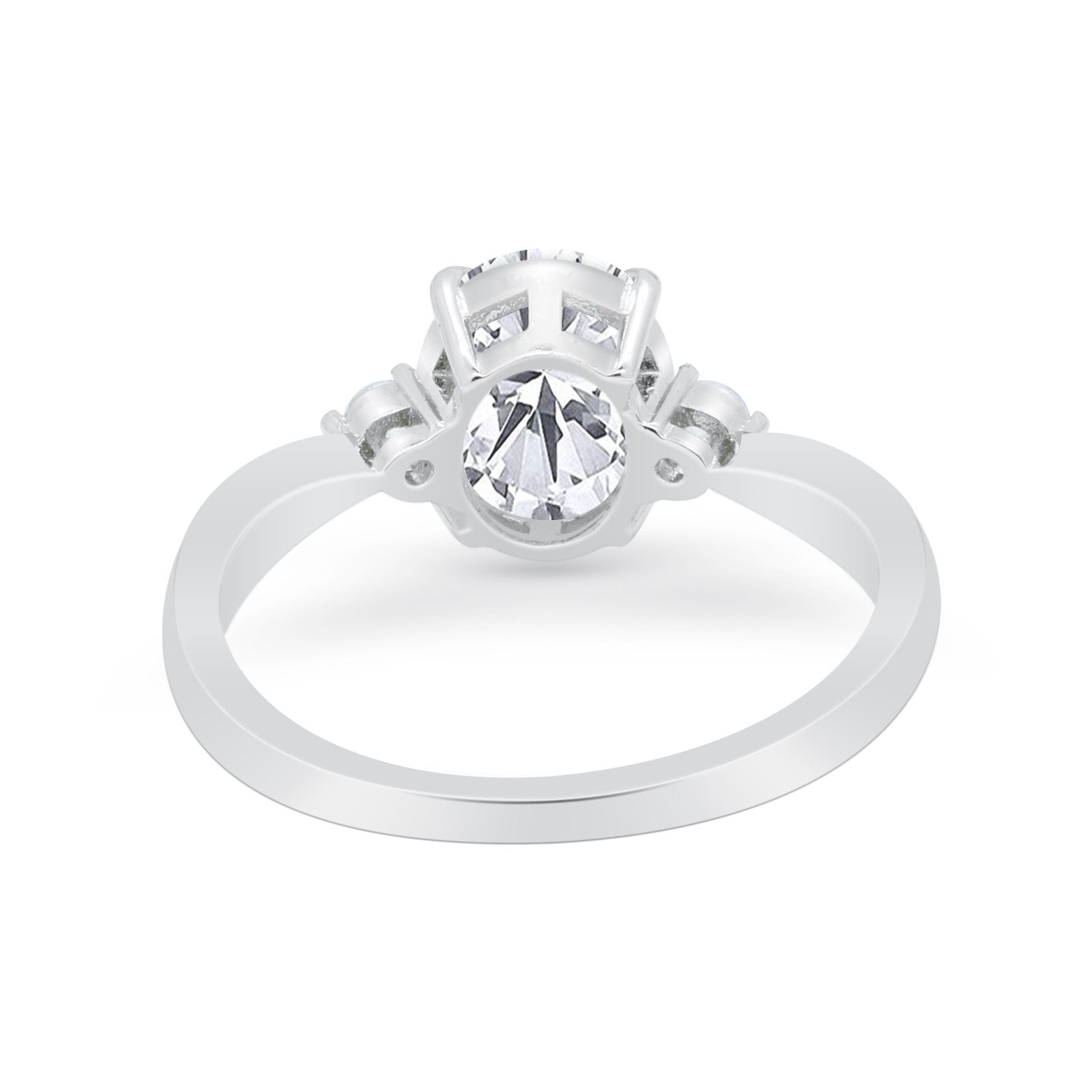Three Stone Wedding Ring Round Simulated Cubic Zirconia 925 Sterling Silver