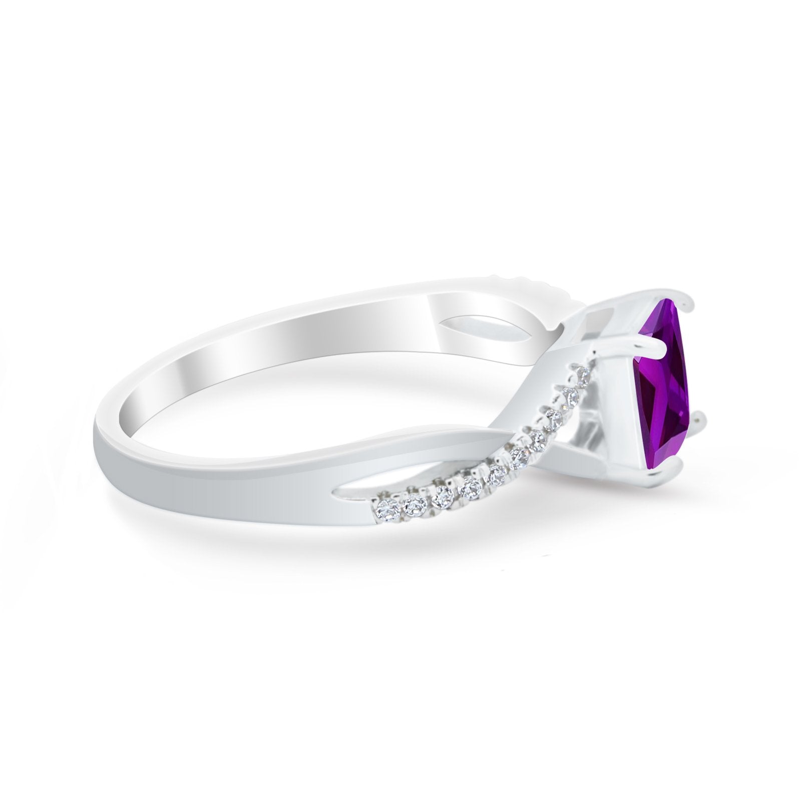Princess Cut Wedding Ring Round Simulated Cubic Zirconia 925 Sterling Silver