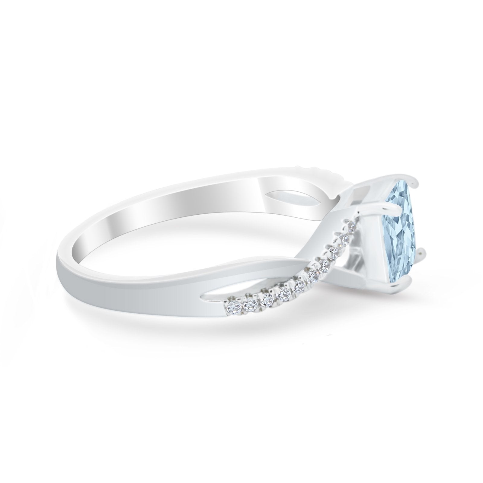 Princess Cut Wedding Ring Round Simulated Cubic Zirconia 925 Sterling Silver