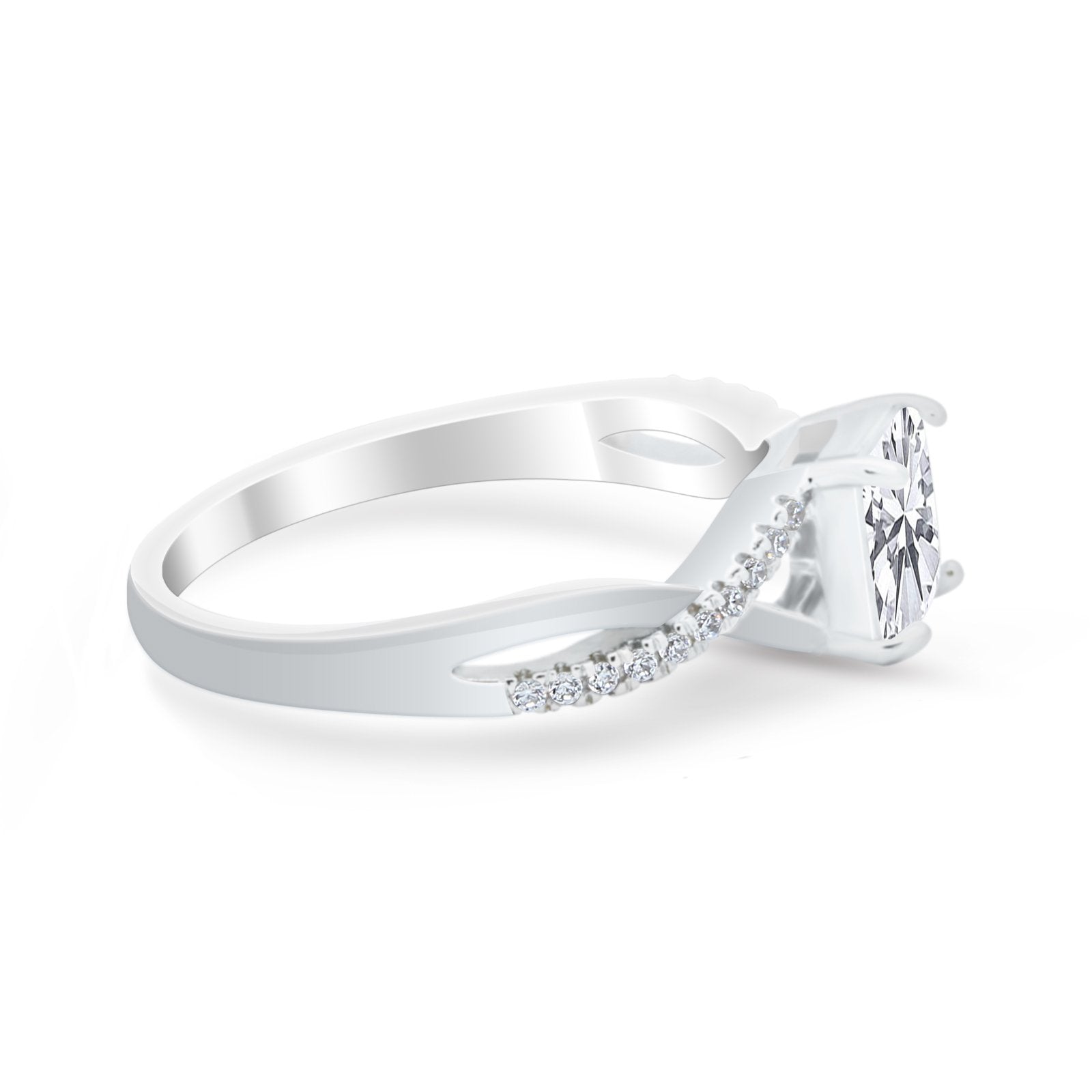 Princess Cut Wedding Ring Round Simulated Cubic Zirconia 925 Sterling Silver