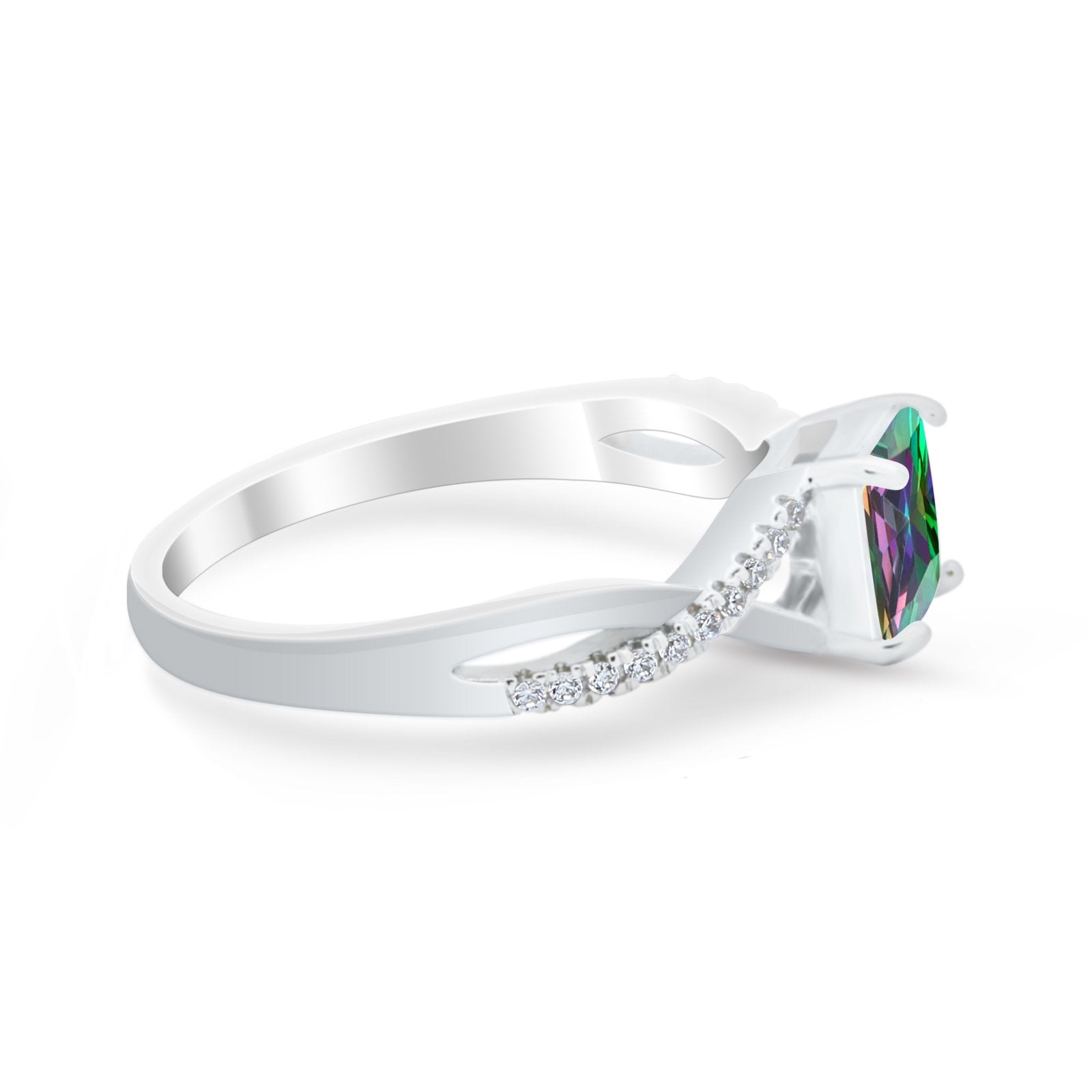 Princess Cut Wedding Ring Round Simulated Cubic Zirconia 925 Sterling Silver