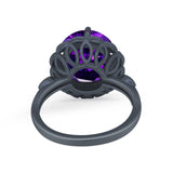 Large Stone Cocktail Ring Art Deco Simulated Cubic Zirconia 925 Sterling Silver