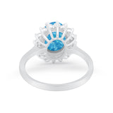 Floral Oval Wedding Ring Round Simulated Cubic Zirconia 925 Sterling Silver