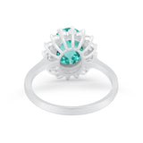 Floral Oval Wedding Ring Round Simulated Cubic Zirconia 925 Sterling Silver