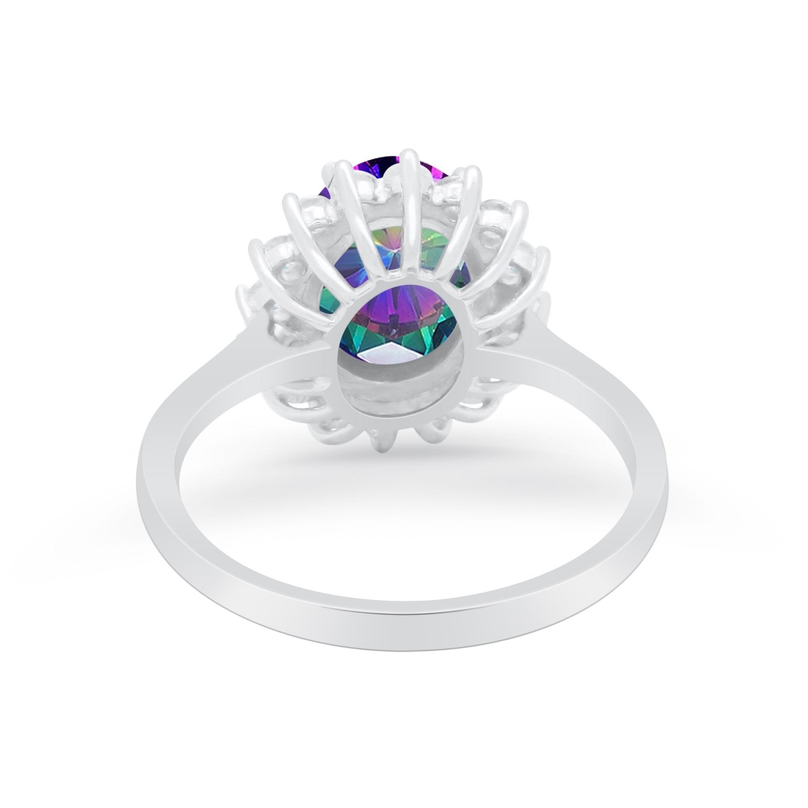 Floral Oval Wedding Ring Round Simulated Cubic Zirconia 925 Sterling Silver